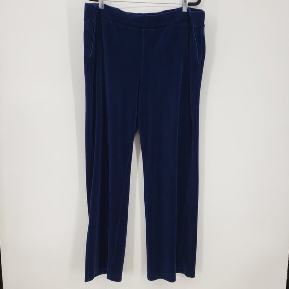 Ralph Lauren Velour Velvet Wide Leg Pull On Pants XL Womens Lounge Navy Blue - Picture 1 of 7